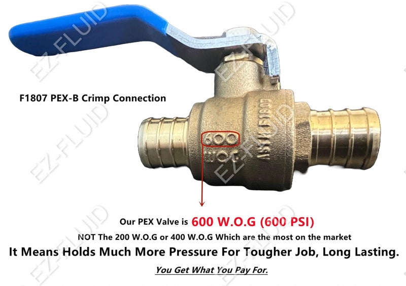 EZ-FLUID (10-Pack) EZ-Fluid 1/2 Inch PEX Ball Valve, LF Full Port Brass Shut Off Valve for PEX Tubing, Crimp Connection. - Image 2